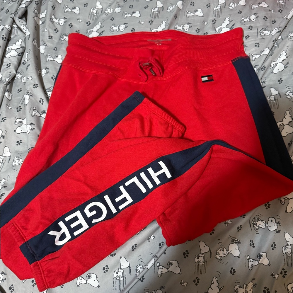 Tommy Hilfiger Red Jogger Pants with Navy Side Panels